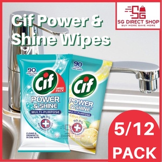 [5/12 Pack] 90sheet CIF Multipurpose Anti-Bacteria Wipes power & Shine wipes