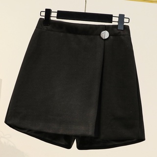 XL-5XL Plus size High waist black wool shorts Korean fashion Womens loose Elastic waist culottes