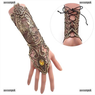 【aosunyuk】Gothic Steampunk Lace Cuff Fingerless Glove Arm Warmer Bracelet Bla