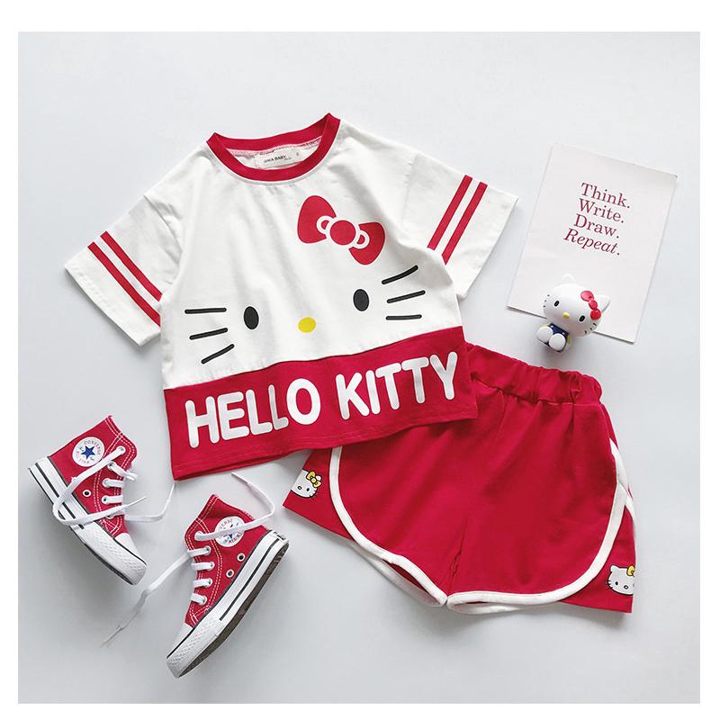 ✨Babymore🌟 New Arrival Kids Girls Hello Kitty Sports Clothing Set