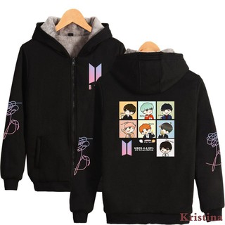 BTS concert Q version cartoon cute plus velvet thick zipper hooded jacket