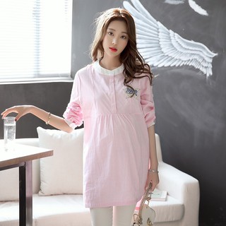 Embroidered Striped Cotton Maternity Blouses Clothes Pregnancy Shirts Tops Dress