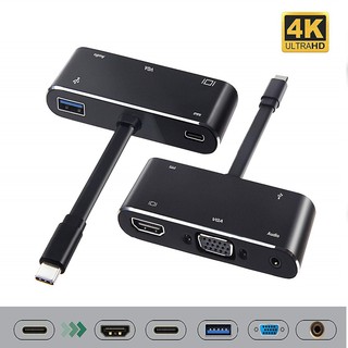 Type-C HDMI VGA Adapter Usb C Hub to Usb3.0 Usbc Charge 3.5mm Aux Jack Cable