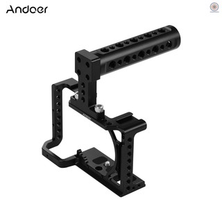 RMF Andoer Professional Photography Camera Cage Kit Aluminum Alloy Camera Case Bracket with 1/4" 3/8" Extension Thread Holes Cold Shoe Mount Metal Handle Mini Wrench Compatible with Sony A6600,A6500,A6400,A6300,A6000