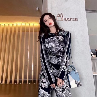 <Two-piece Suit> New Style Ink Painting Sweater Printing Long-sleeved Trousers Casual Two-piece Suit