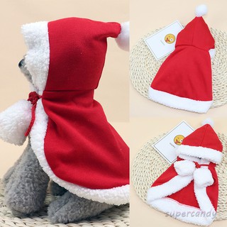 Pet Christmas Costume Poncho Cape with Hat Santa Claus Cloak for Cats Dogs