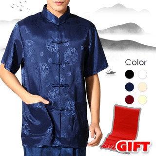 Chinese Men Traditional Tang Suit Dragon New Year Short Sleeve Blouse Tops