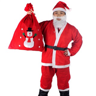 Christmas Clothing Santa Claus Men's Costume Suit Hat 5 PCS Adult Free Size