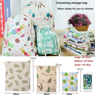 3PCS/LOT Durable Cartoon Printing Cotton And linen DrawString bag
