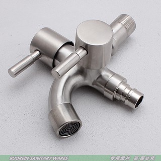 Stainless Steel Wall-in Faucet 1 in 2 out Water Tap :Quad interface