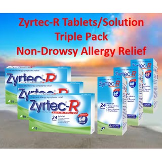 Zyrtec-R Triple Pack 10's Tablets/75ml Solution(For Kids)*Non-Drowsy Rapid Allergy,Cold,Flu,Sneezing,Watery Eyes Relief