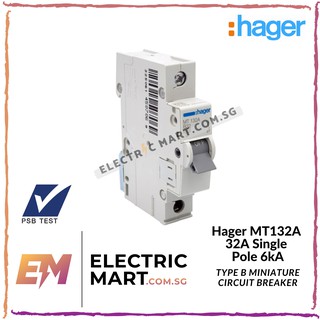 Hager MT132A 32A 1P Single Pole 6kA Type B Miniature Circuit Breaker (MCB) (1)