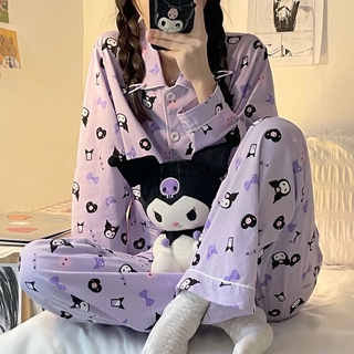 New Kuromi Spring And Autumn Pajamas Female Cute Girl Heart Long-Sleeved Trousers Home Clothes Can Be Worn Outside Sweet Cartoon