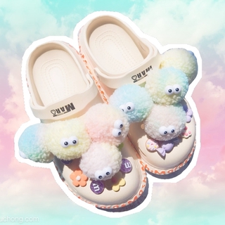 Crocs shoes flower cute cartoon dust fairy hole shoes flower gradient wool ball shoes buckle garden shoes accessories