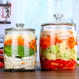 Lead-Free Extra Thick Pickles Earthen Jar Glass Sealed Storage Tank Pickling Vat Household Pickled Pickles with Lid Glass Cylinder