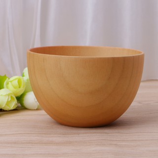 UKIღ 1Pc Natural Wooden Bowl For Serving Rice Soup Round Wood Salad Dishes Handmade