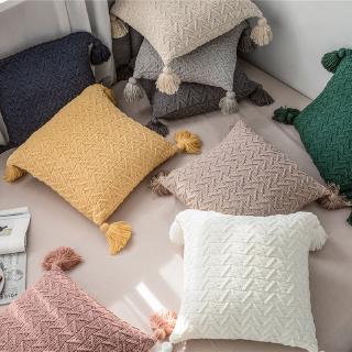 ins Nordic wool knitted tassel pillow square cushion bedroom living room sofa pillow waist pillowcase soft outfit