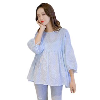 8008# Elegant Summer Fashion Lace Cotton Maternity Blouse Plus Size Loose Tunic Clothes for Pregnant Women Pregnancy Tops