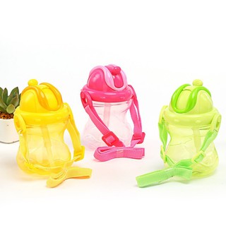 260ml Baby Kids Feeding Straw Bottle Sippy Drinking Water Suction Cup Straps