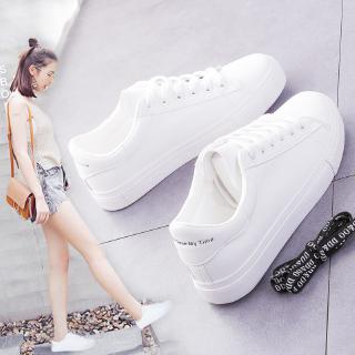 Women's Leather White Shoes Ladies Student Classic Flat Sneakers
