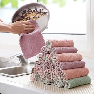 Double-Sided Lint Free Absorbent Dish Towel Kitchen Thickened Cleaning Towel Household Hand Towel Oil-Free Table Cleanin