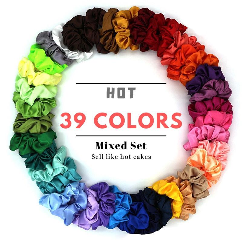 39 Colors Cloth Hair Ring Silk Solid Scrunchies (Random Color) (1)