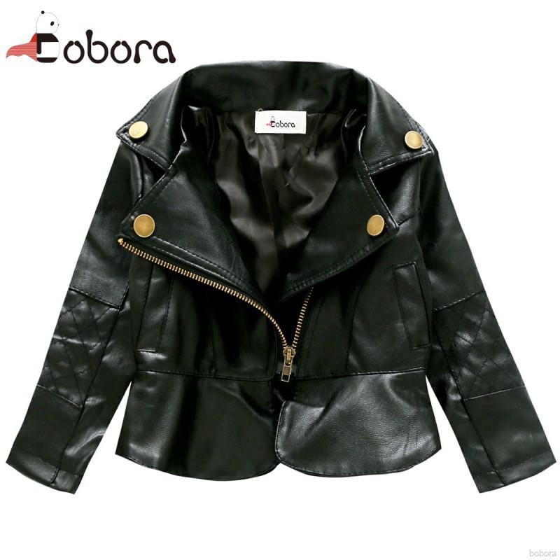 BOBORA Baby Boy Girls Toddlers PU Leather Cool Black Coat Jacket