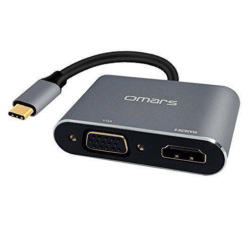 USB C to HDMI VGA Adapter, 2 in 1 Type C to VGA HDMI 4K UHD Converter Hub