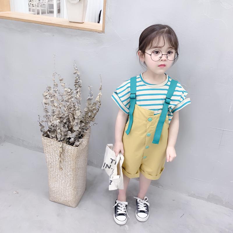 Girl's Fashionable Short Sleeve Back Belt Pants and Western Two-piece