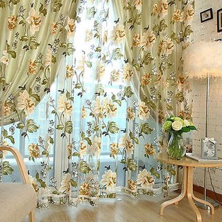 Voile Door Curtain Window Room Drape Panel Floral Peony Scarf Sheer Valance MKLG