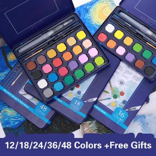 12/18/24/36/48 Colors Solid Watercolor Artist Paints Set Painting Box Artist Art Supplies