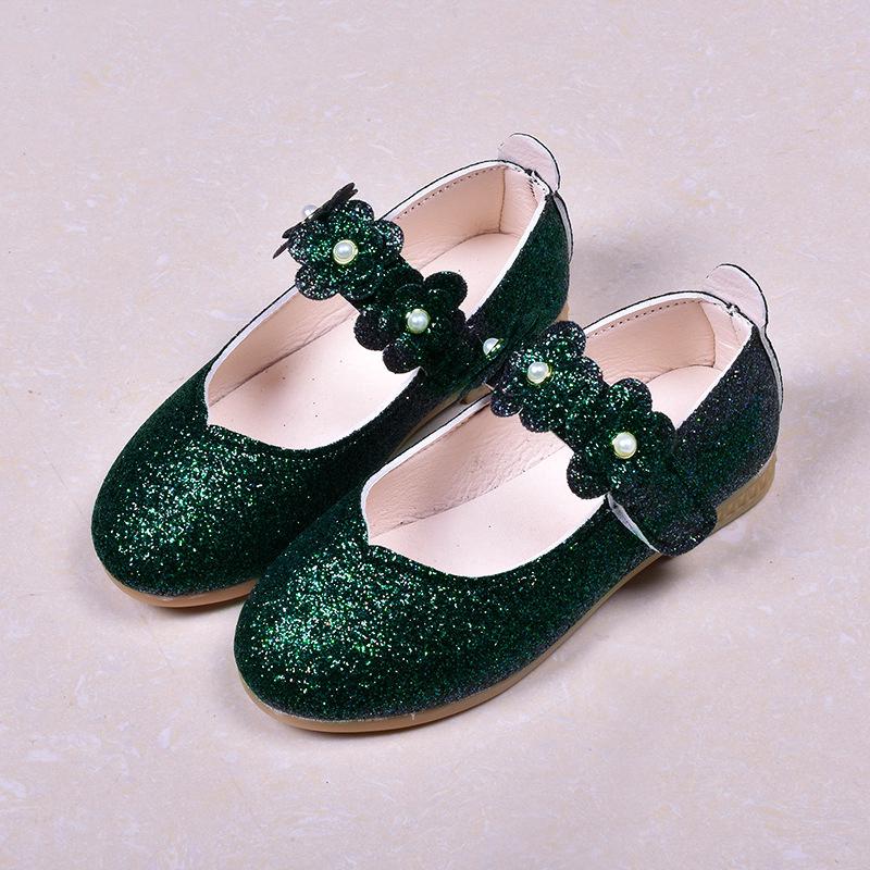2109 Spring Pearl Flower Princess Black Dance Shoes Girls Sequin Shoes