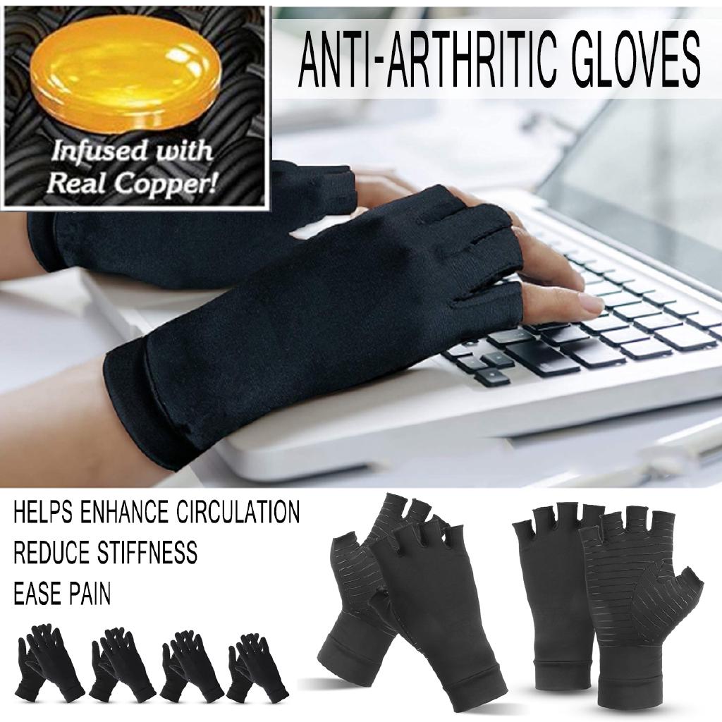 1 Pair Anti Arthritis Copper Compression Therapy Fingerless Gloves Pain Relief
