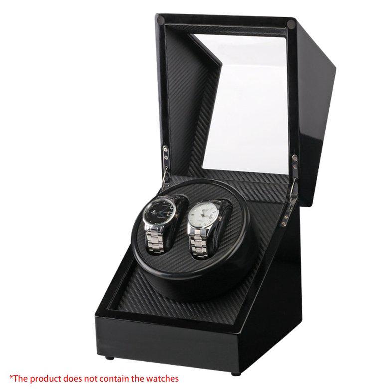★2 Slots Lacquer Wood Rotate Watch Winder Display Box Silent Motor Display Case