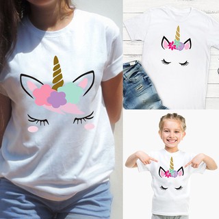 Ready Stock! Pastel Unicorn T Shirt Mother Daughter Match Cute Short Sleeve Tops