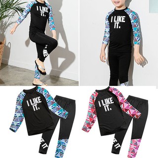 Kids Boys Girls Long Sleeve Swimming Suit Muslimah Swimwear 2Pcs Tops+Pants Set