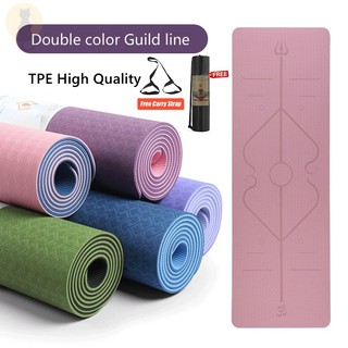 [✅SG Ready Stock] Free Shipping TPE Double-Layer Double-Color Yoga mat Guide Line Non-slip (FREE BAG + STRAP)