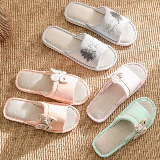 Cute bedroom cotton slippers, confinement shoes, cute cartoon home linen slippers, female summer household indoor home summer cotton and linen sandals and slippers male summer couples