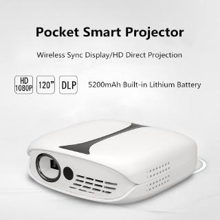 LEJIADA Protable Micro Smart Projector 5200mAh Rechargeable Wireless Sync Display DLP Mini Projector Support 1080P 3D Projection Business Projector