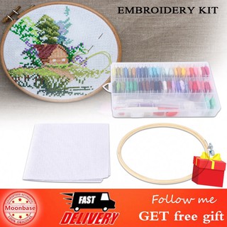 [Ready Stock]Embroidery Starter Kit Cross Stitch Kit Hoops 50Colors Lines
