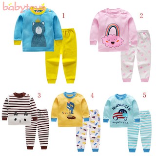 Kids Baby Cartoon Sleepwear Long Sleeve Tops+Striped Pants Pajama Set Nightwear