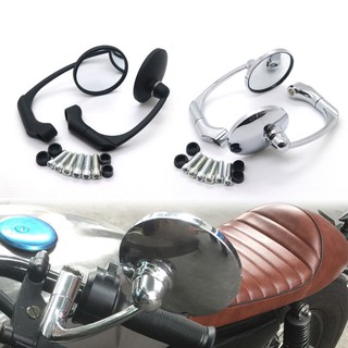 Motorcycle Black / Chrome Retro Round Rearview Side Mirrors For GN125 Cafe Racer Custom