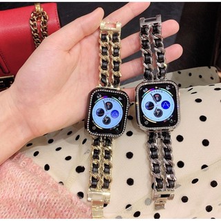 Apple Watch Strap 38/40mm 42/44m New style fashion Chain + leather strap，iwatch band for series 1 2 3 4 5 6 SE