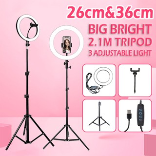⚡In Stock⚡26/36cm LED Selfie Ring Light Set with 2.1M Tripod Photography Dimmable Youtube Video Live Photo Studio Light With Phone Holder Plug (1)
