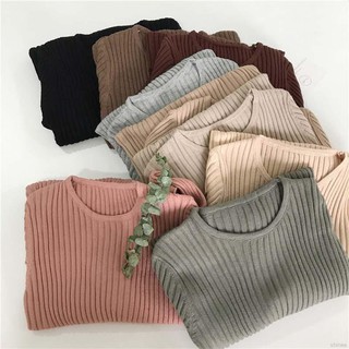 Women Fashion Trend O-neck Solid Color Slim Long-sleeved Bottoming Sweater