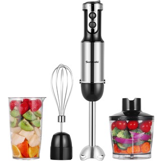 Sunmaki 4 in 1 Immersion Hand Blender, 500ml Food Chopper, With Large 600ml Container, Egg Whisk ,304 Stainless Steel Stick Blender,Turbo Speed Adjustable