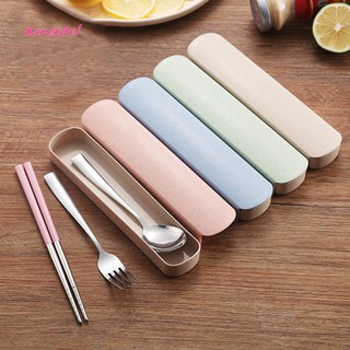 3Pcs Portable Fork Spoon Chopstick Tableware Travel Camping Cutlery Set with Box