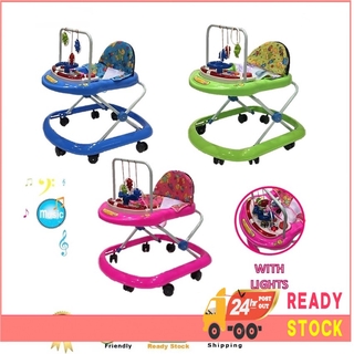 [Shop Malaysia] Foldable 8 Wheels Adjustable Height Baby Walker with Music and Light