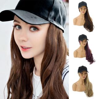 Women Long Straight Hair Full Wig Baseball Cap Hat with Wigs Afro Daily Wig New