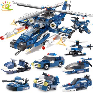 HUIQIBAO 515pcs 8in1 SWAT Police Building Blocks City Helicopter Car 8 Policeman Figures Bricks Educational Toys for Chi